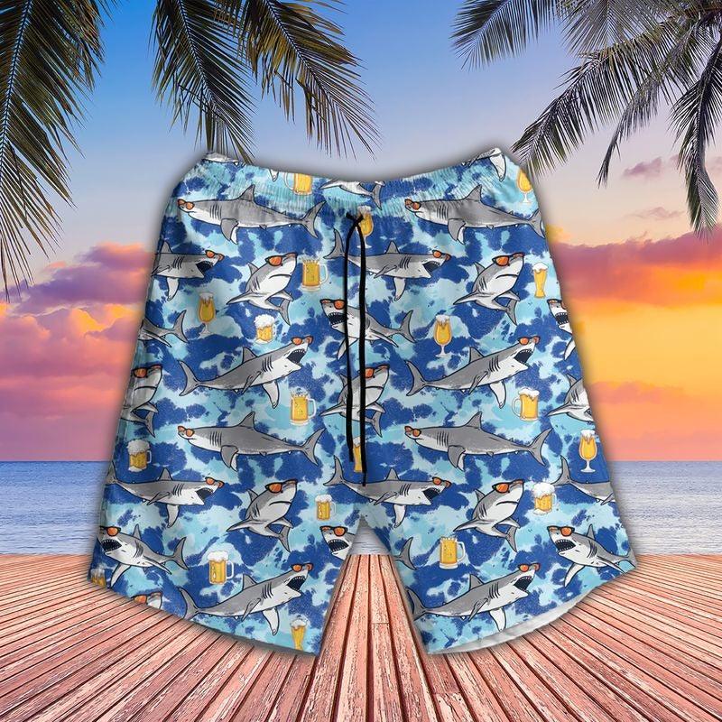 Shark Aloha Hawaiian Shirt - Funny Sharks Funny Hawaiian Shirt, Sharks And Beer Hawaiian Shirt For Men & Women, Shark Lover - Image 3
