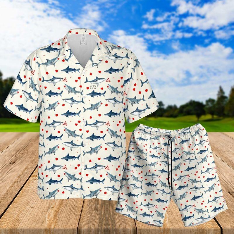 Shark Aloha Hawaiian Shirt - Watercolor Sharks Pattern Hawaiian Shirt, Shark  Valentine Hawaiian Shirt For Men & Women, Shark Lover - Image 3