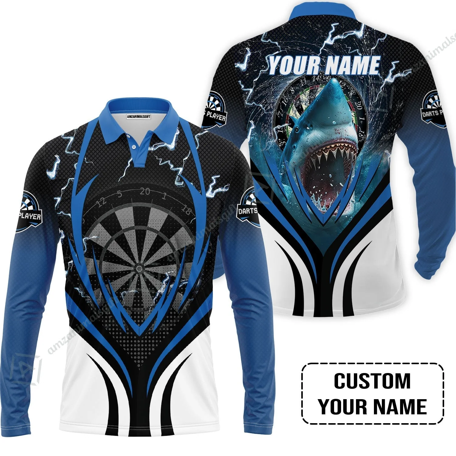 Shark And Darts Custom Name Hoodie, Bullseye Dartboard Personalized Hoodie - Image 4
