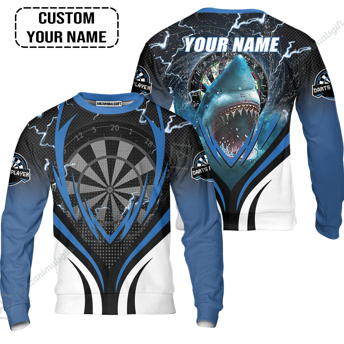 Shark And Darts Custom Name Hoodie, Bullseye Dartboard Personalized Hoodie - Image 6