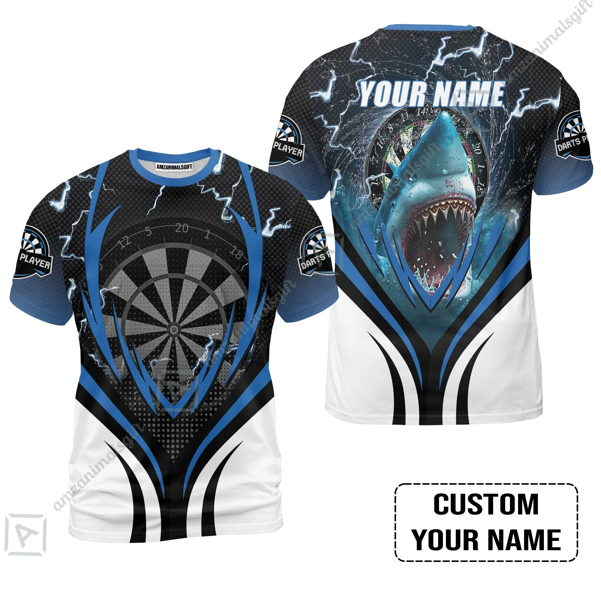 Shark And Darts Custom Name Hoodie, Bullseye Dartboard Personalized Hoodie - Image 9