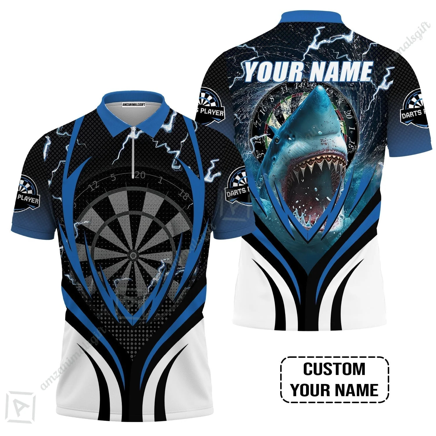 Shark And Darts Custom Name Sweatshirt, Bullseye Dartboard Personalized Sweatshirt - Image 4