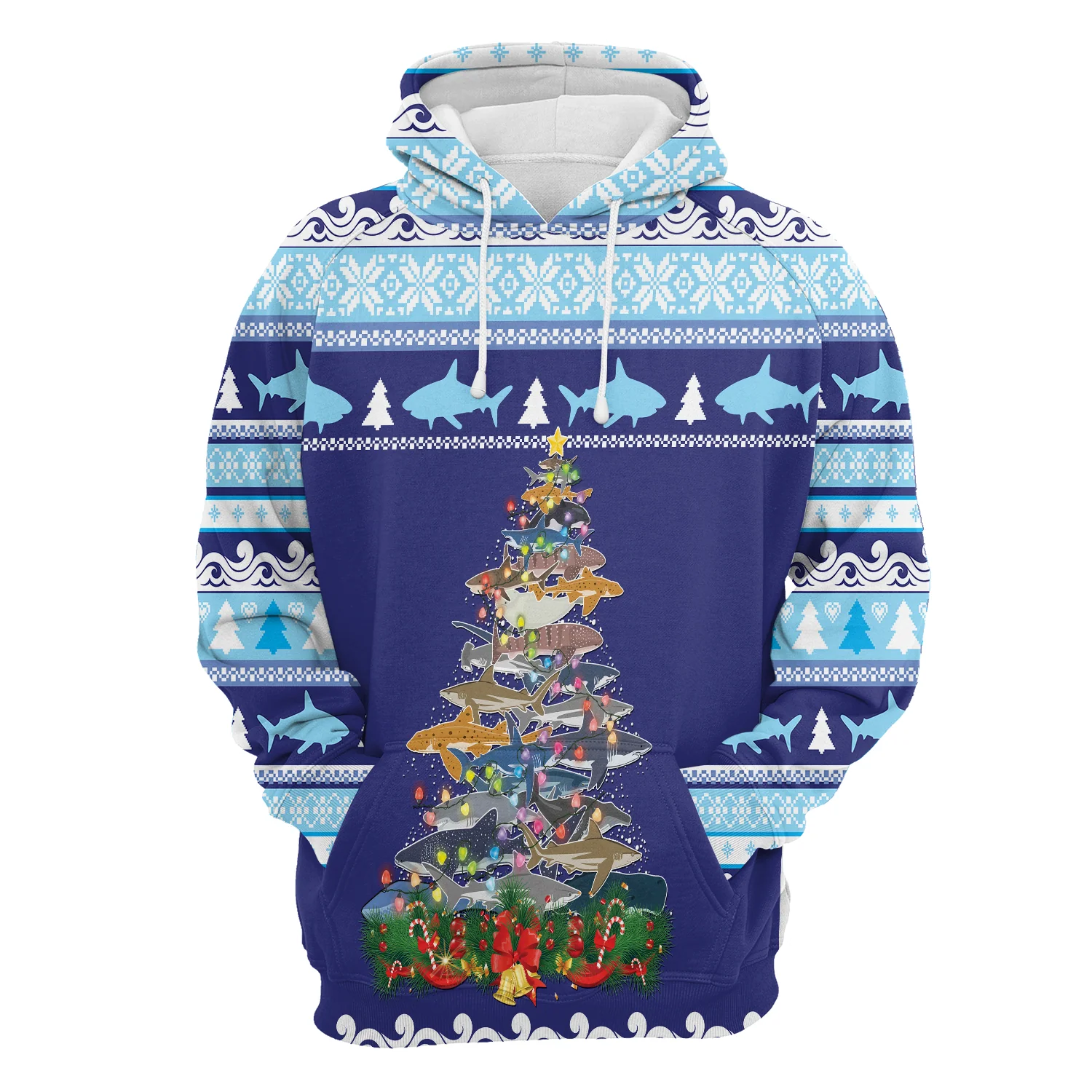 Shark Christmas Tree Pullover Premium Hoodie, Perfect Outfit For Men And Women On Christmas New Year Autumn Winter - Image 2