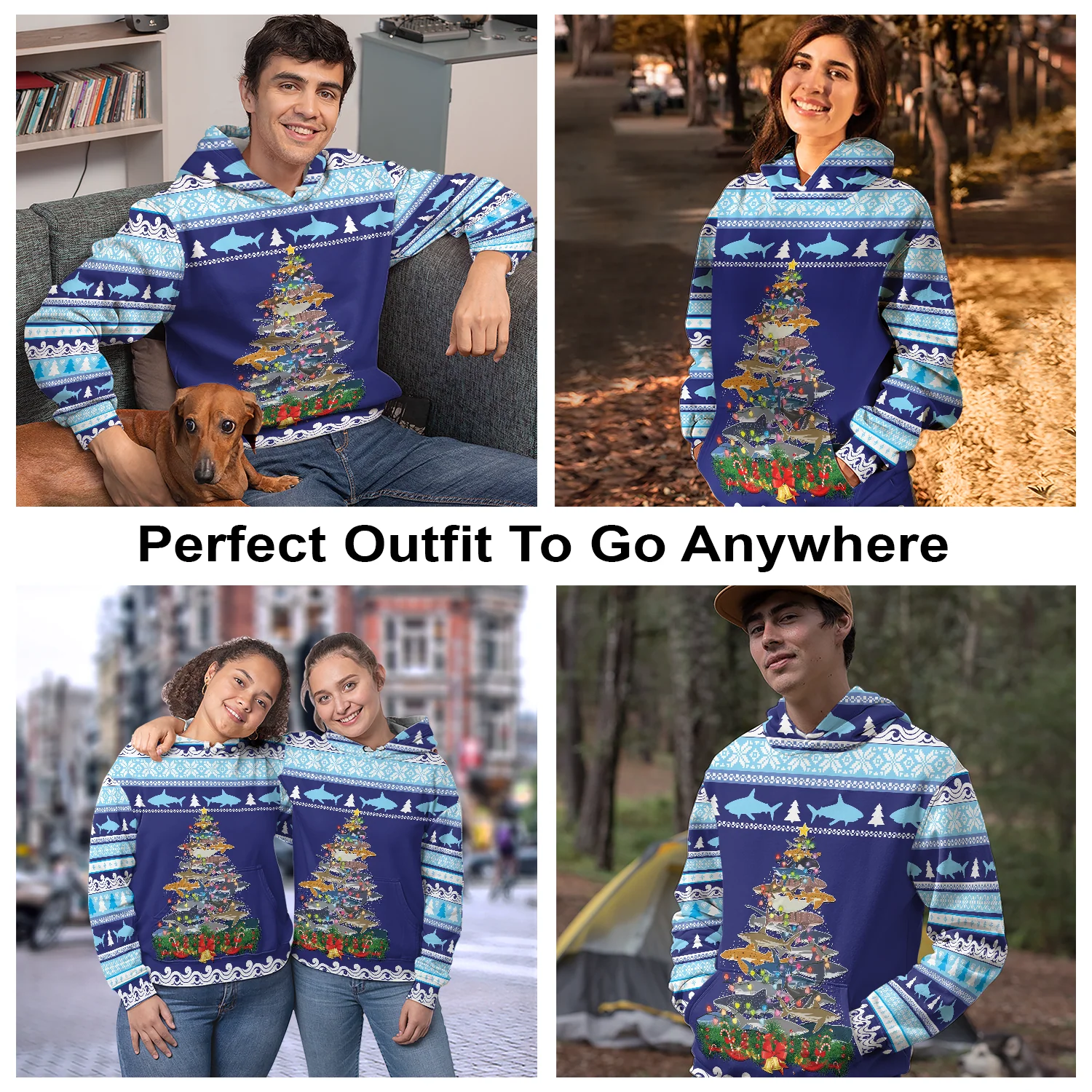 Shark Christmas Tree Pullover Premium Hoodie, Perfect Outfit For Men And Women On Christmas New Year Autumn Winter - Image 3