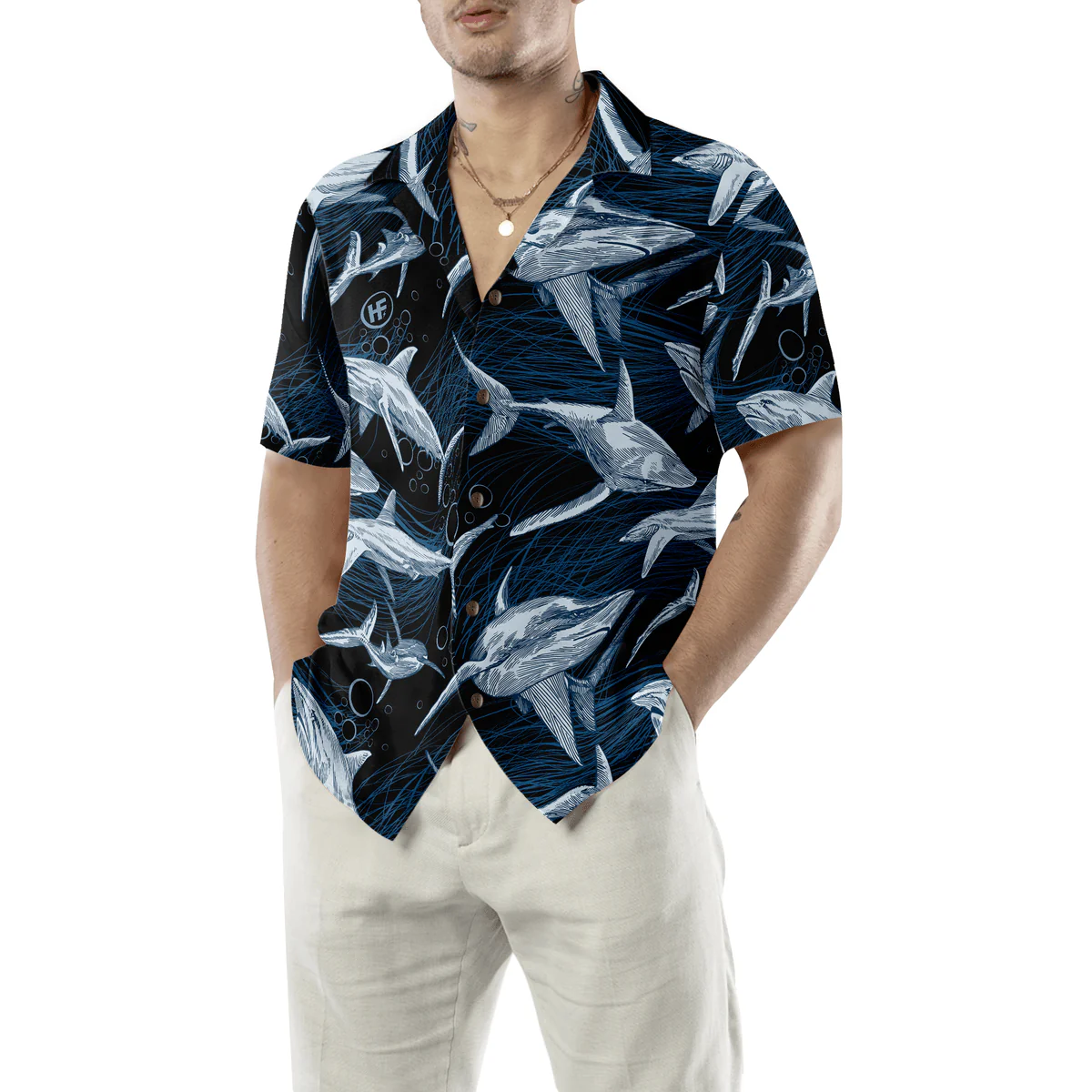 Shark Hawaiian Shirt, Under Water Sharks Aloha Shirt For Men - Perfect Gift For Husband, Boyfriend, Friend, Family - Image 5