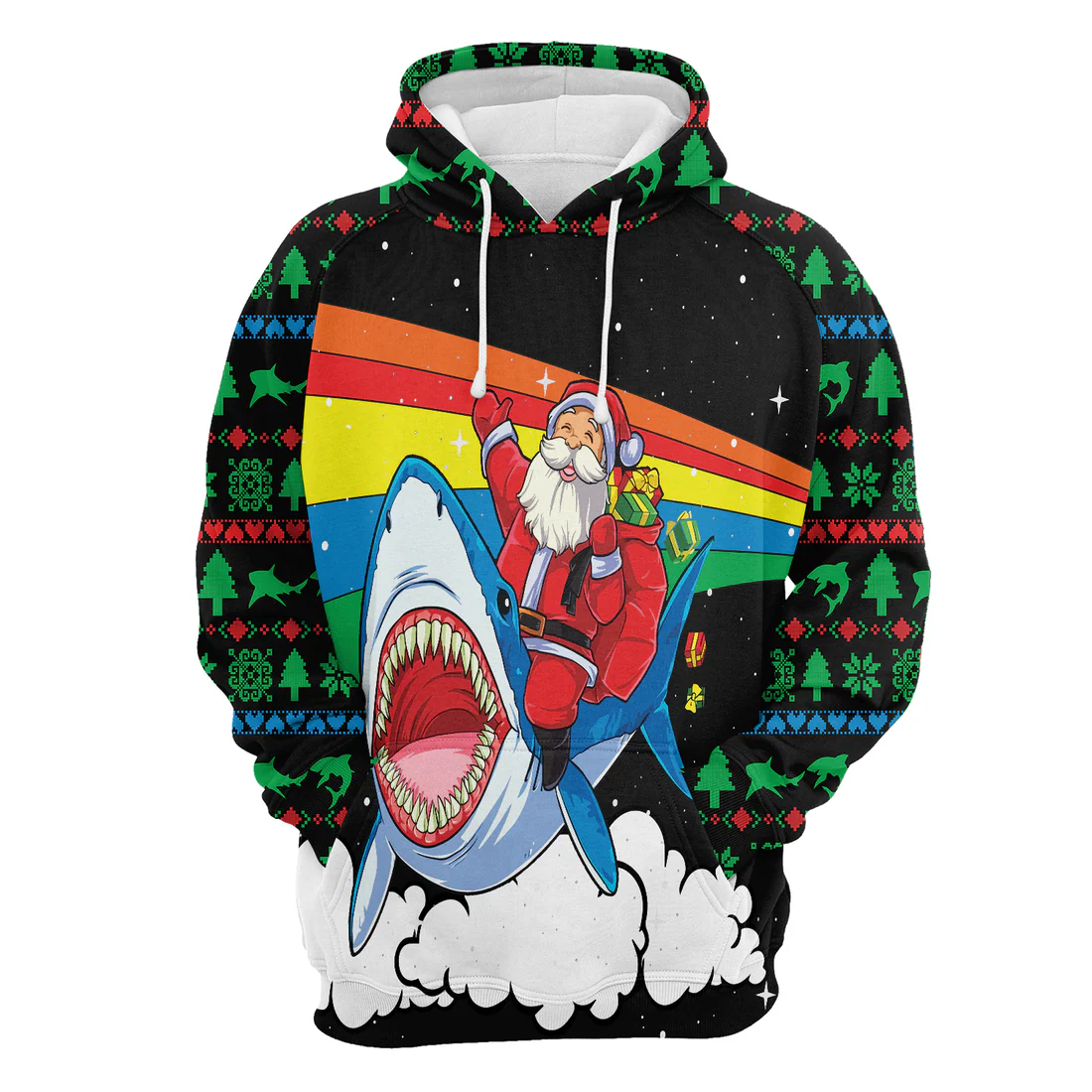 Shark Premium Christmas Hoodie, Santa Riding Shark Christmas Colorful Unisex Hoodie For Men & Women - Perfect Gift For Christmas, Shark Lover - Image 4