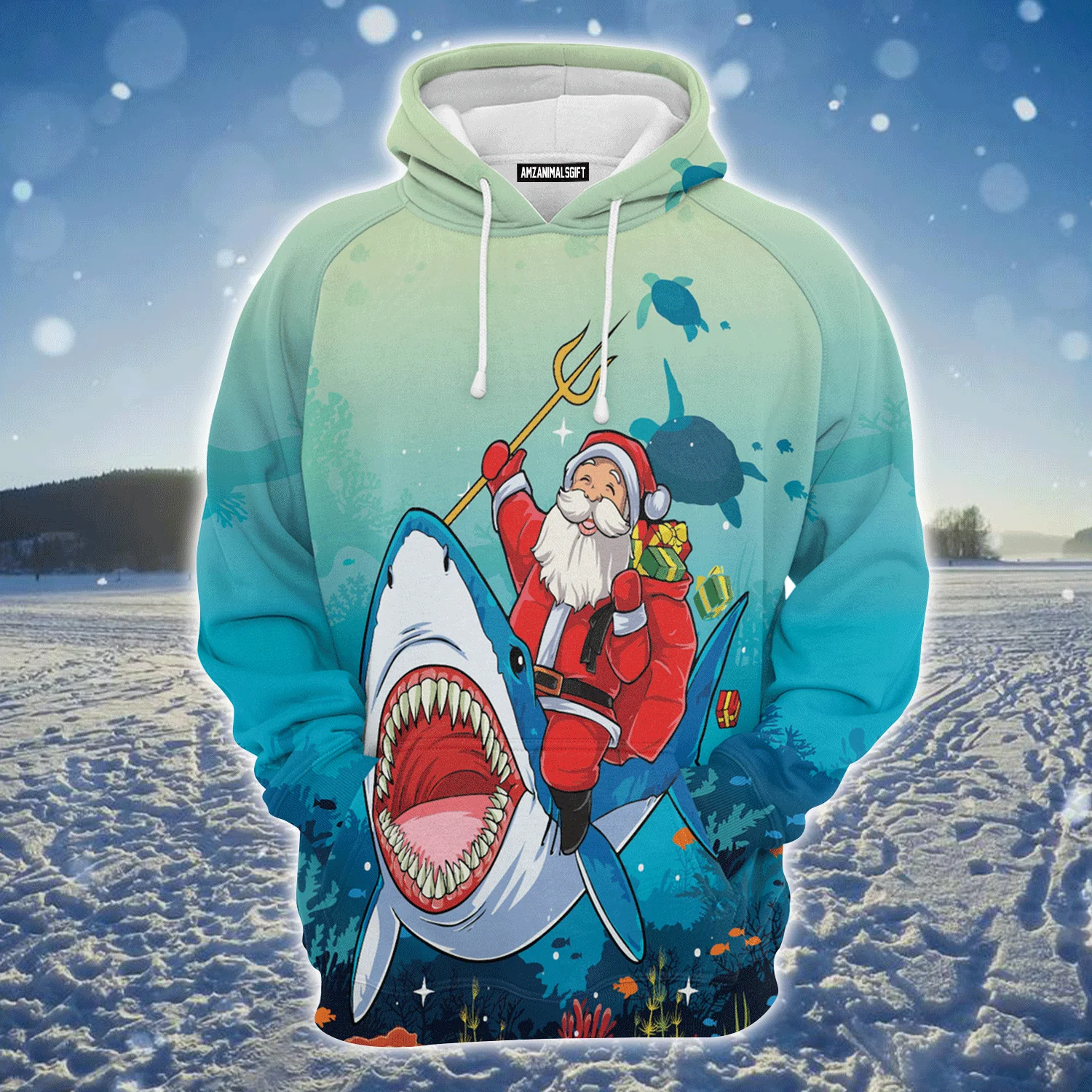 Shark Premium Christmas Hoodie, Santa Shark Under The Sea Christmas Colorful Unisex Hoodie For Men & Women - Perfect Gift For Christmas, Shark Lover