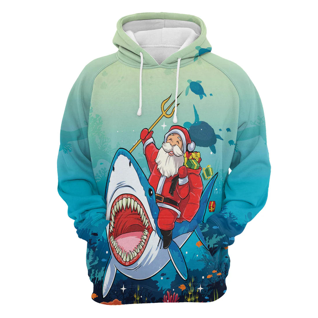Shark Premium Christmas Hoodie, Santa Shark Under The Sea Christmas Colorful Unisex Hoodie For Men & Women - Perfect Gift For Christmas, Shark Lover - Image 4