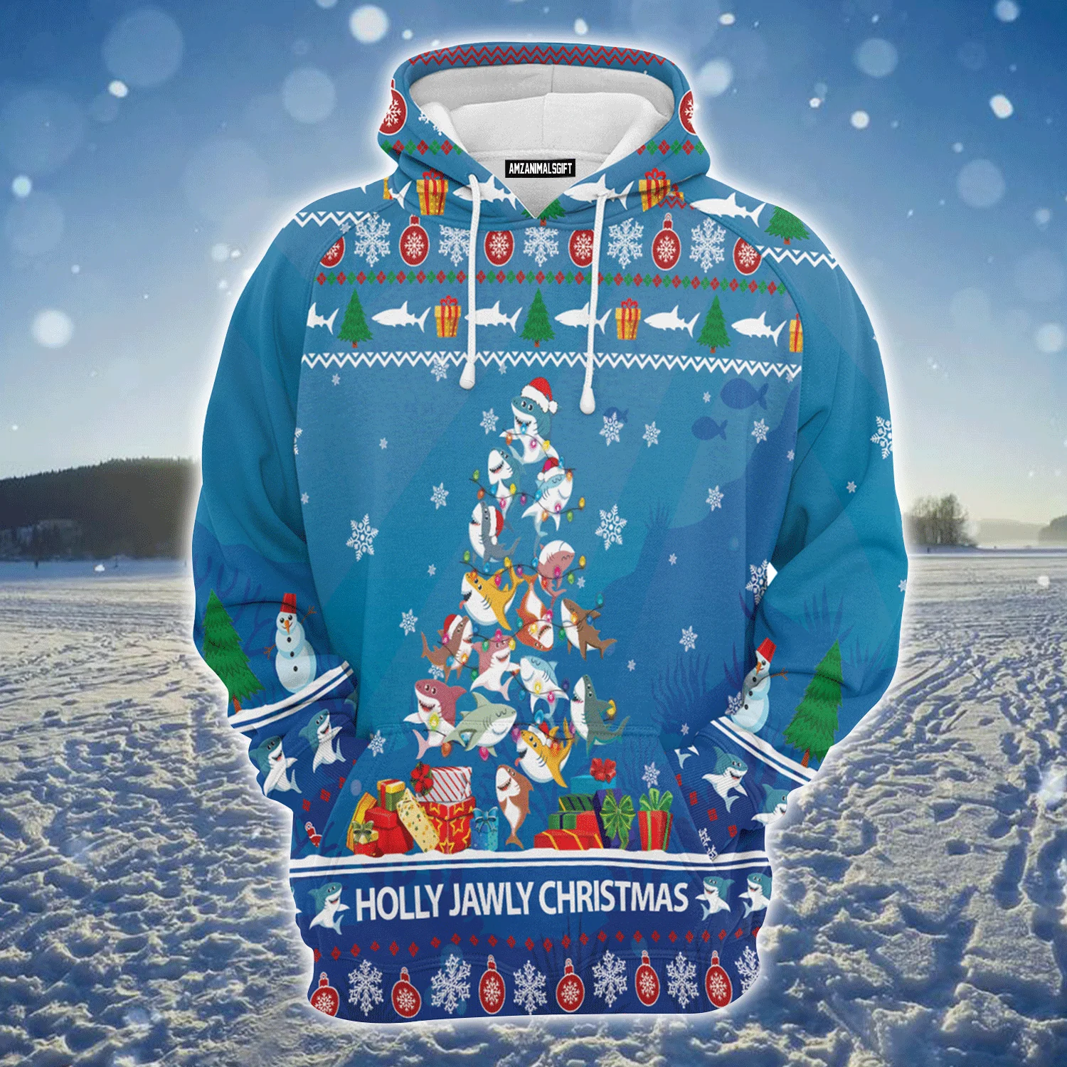 Shark Premium Christmas Hoodie, Shark Holly Jawly Christmas Unisex Hoodie For Men & Women - Perfect Gift For Christmas, Shark Lover
