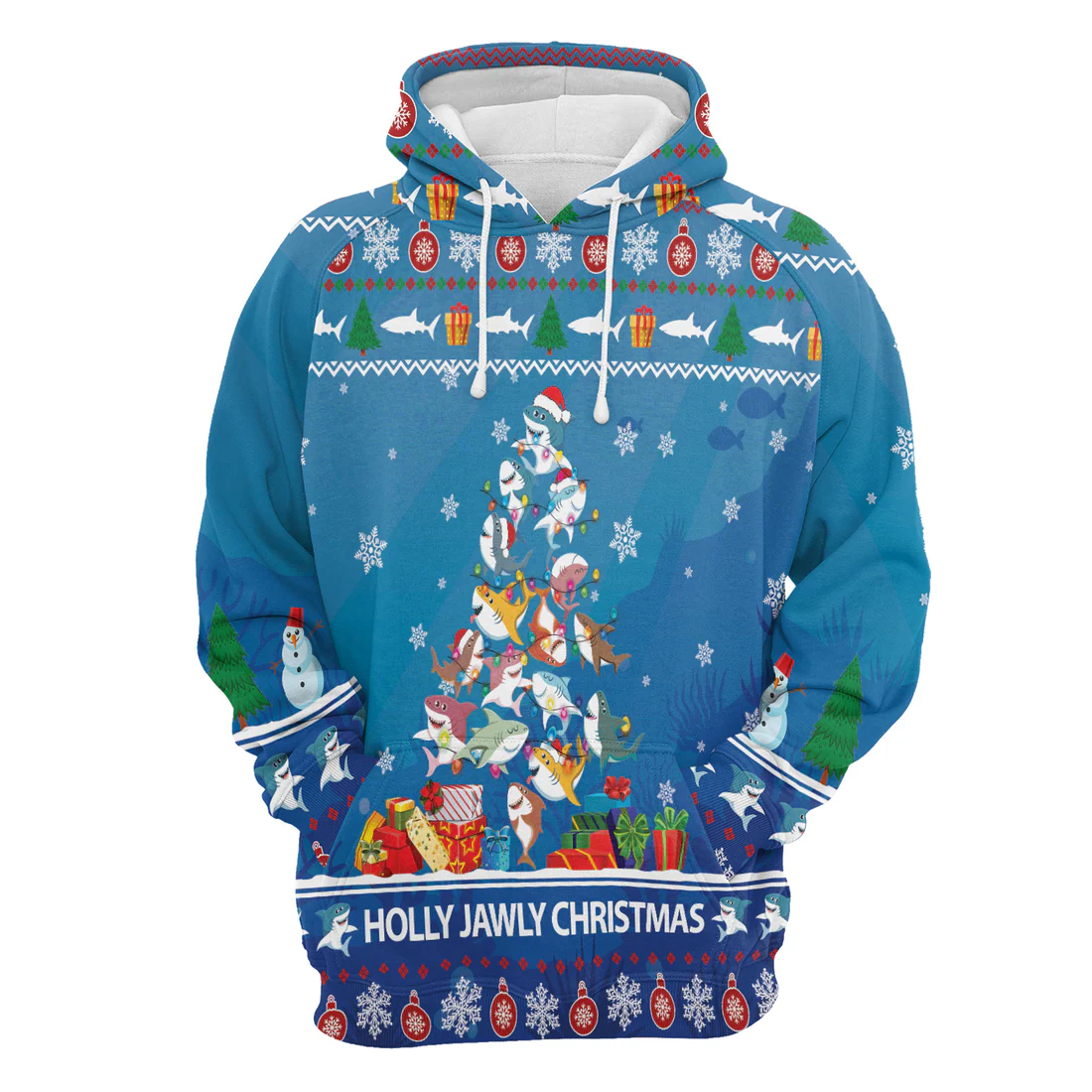 Shark Premium Christmas Hoodie, Shark Holly Jawly Christmas Unisex Hoodie For Men & Women - Perfect Gift For Christmas, Shark Lover - Image 4