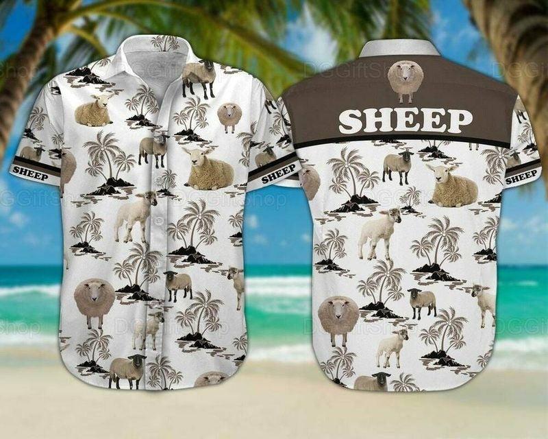 Sheep Aloha Hawaiian Shirt - Smiling Sheep Hawaiian Shirt, Palm Tree Pattern Hawaiian Shirt For Men & Women, Sheep Lover