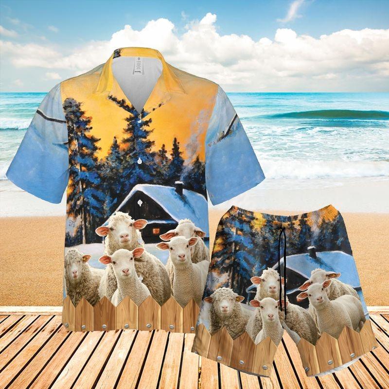 Sheep Cattle Aloha Hawaiian Shirt - Funny Sheep Winter Farmhouse Hawaiian Shirt, Farmhouse Forest Hawaiian Shirt For Men & Women, Sheep Lover