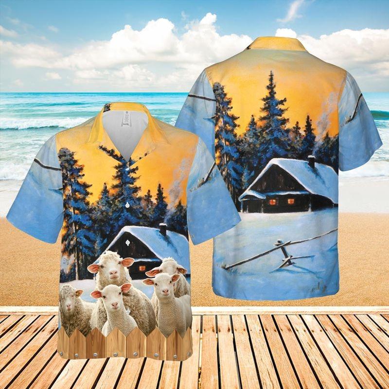 Sheep Cattle Aloha Hawaiian Shirt - Funny Sheep Winter Farmhouse Hawaiian Shirt, Farmhouse Forest Hawaiian Shirt For Men & Women, Sheep Lover - Image 2