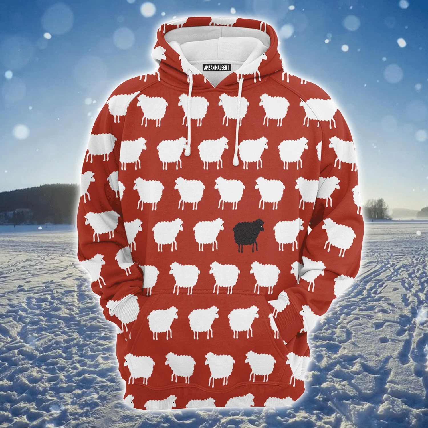 Sheep Premium Christmas Hoodie, Sheep Black And White Christmas Unisex Hoodie For Men & Women - Perfect Gift For Christmas, Friends, Family - Image 2