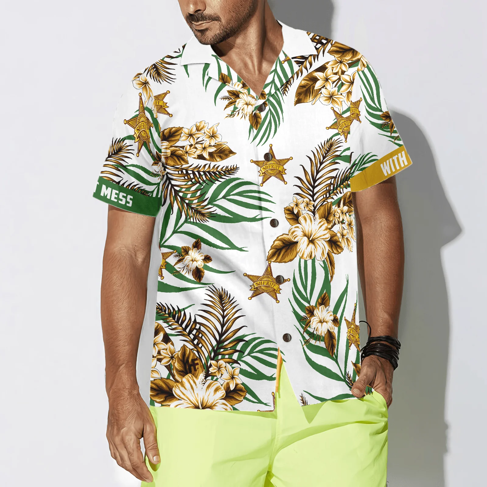 Sheriff Hawaiian Shirt, Don't Mess With Sheriff Aloha Shirt For Men - Perfect Gift For Sheriff, Husband, Boyfriend, Friend, Family - Image 3
