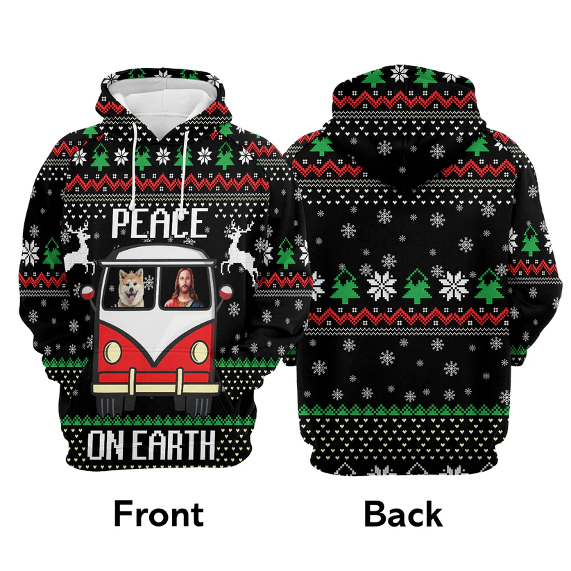 Shiba Inu Xmas Premium Christmas Hoodie, Shiba Inu Peace On Earth Funny Unisex Hoodie For Men & Women - Perfect Gift For Christmas, Shiba Inu Lovers - Image 3