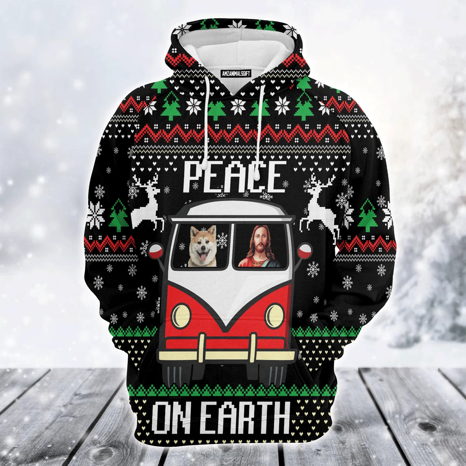 Shiba Inu Xmas Premium Christmas Hoodie, Shiba Inu Peace On Earth Funny Unisex Hoodie For Men & Women - Perfect Gift For Christmas, Shiba Inu Lovers - Image 4