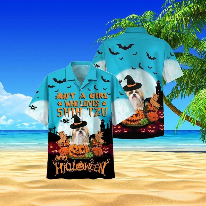 Shih Tzu Aloha Hawaiian Shirt - Just A Girl Who Loves Shih Tzu Hawaiian Shirt, Pumpkin Hawaiian Shirt For Men & Women, Shih Tzu Lover