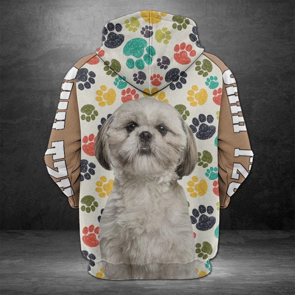 Shih Tzu Paws Lover Pullover Premium Hoodie, Perfect Outfit For Men And Women On Christmas New Year Autumn Winter - Image 3