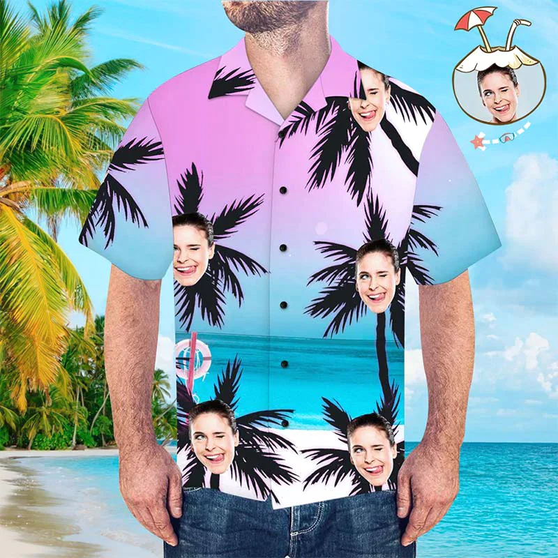Shirt With Face Custom Hawaiian Shirt, Coconut Trees Custom Face Hawaiian Shirt For Men - Perfect Gift For Husband, Boyfriend, Friend, Family - Image 3