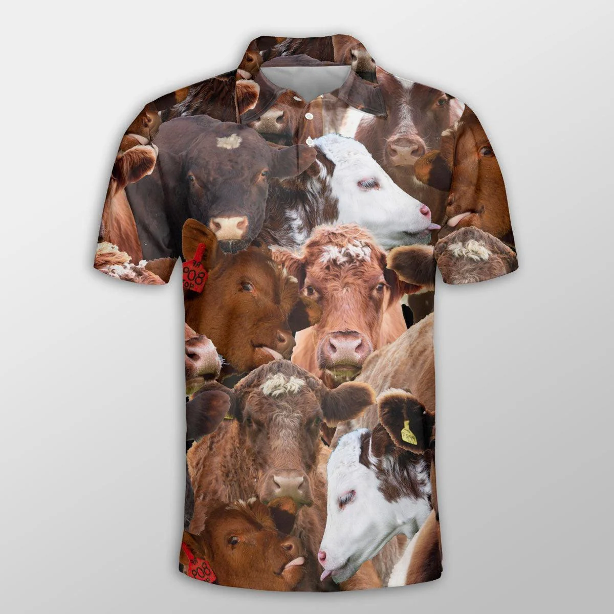 Shorthorn Men Polo Shirts - Shorthorn Herd Pattern Button Shirts For Men - Perfect Gift For Shorthorn Lovers, Cattle Lovers