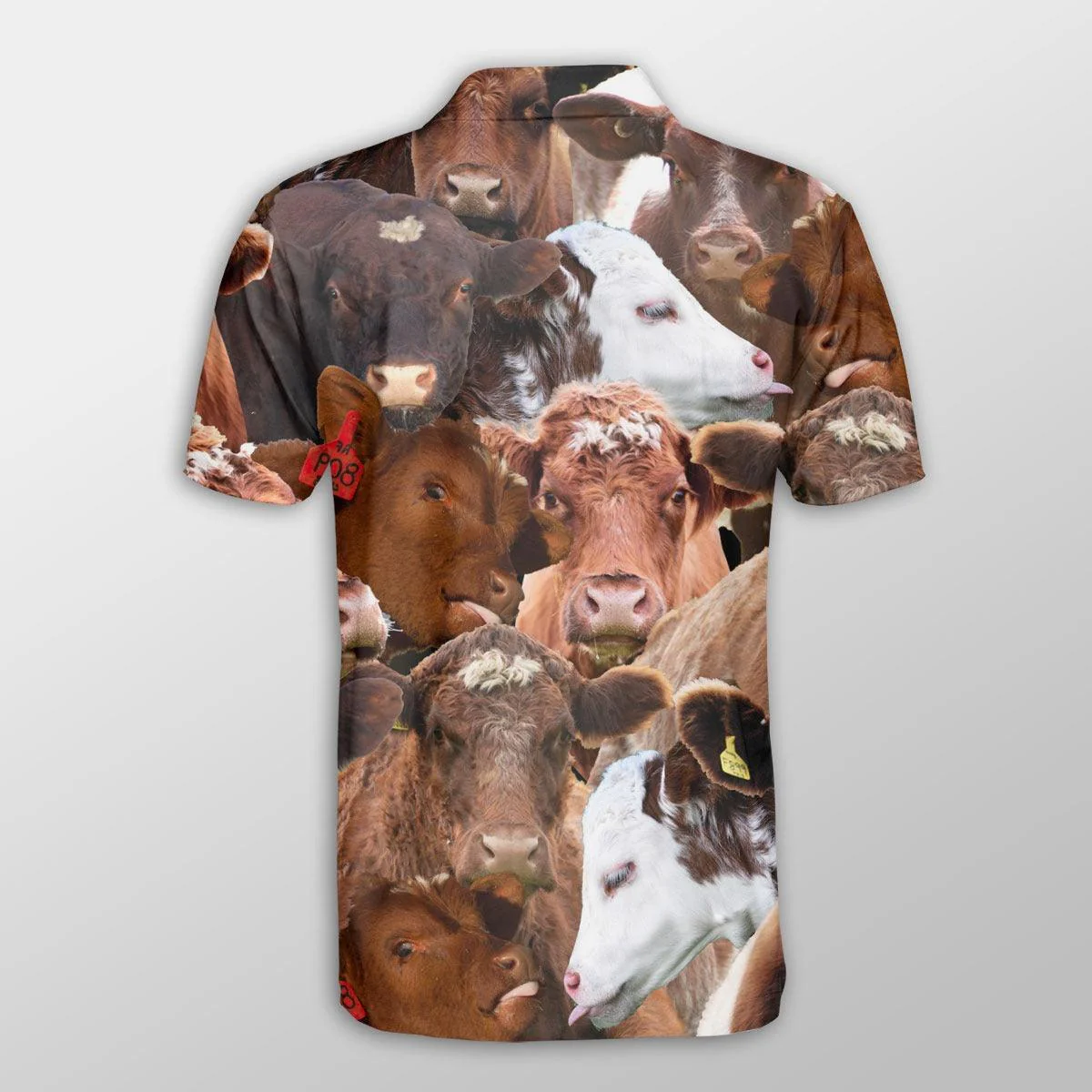 Shorthorn Men Polo Shirts - Shorthorn Herd Pattern Button Shirts For Men - Perfect Gift For Shorthorn Lovers, Cattle Lovers - Image 2
