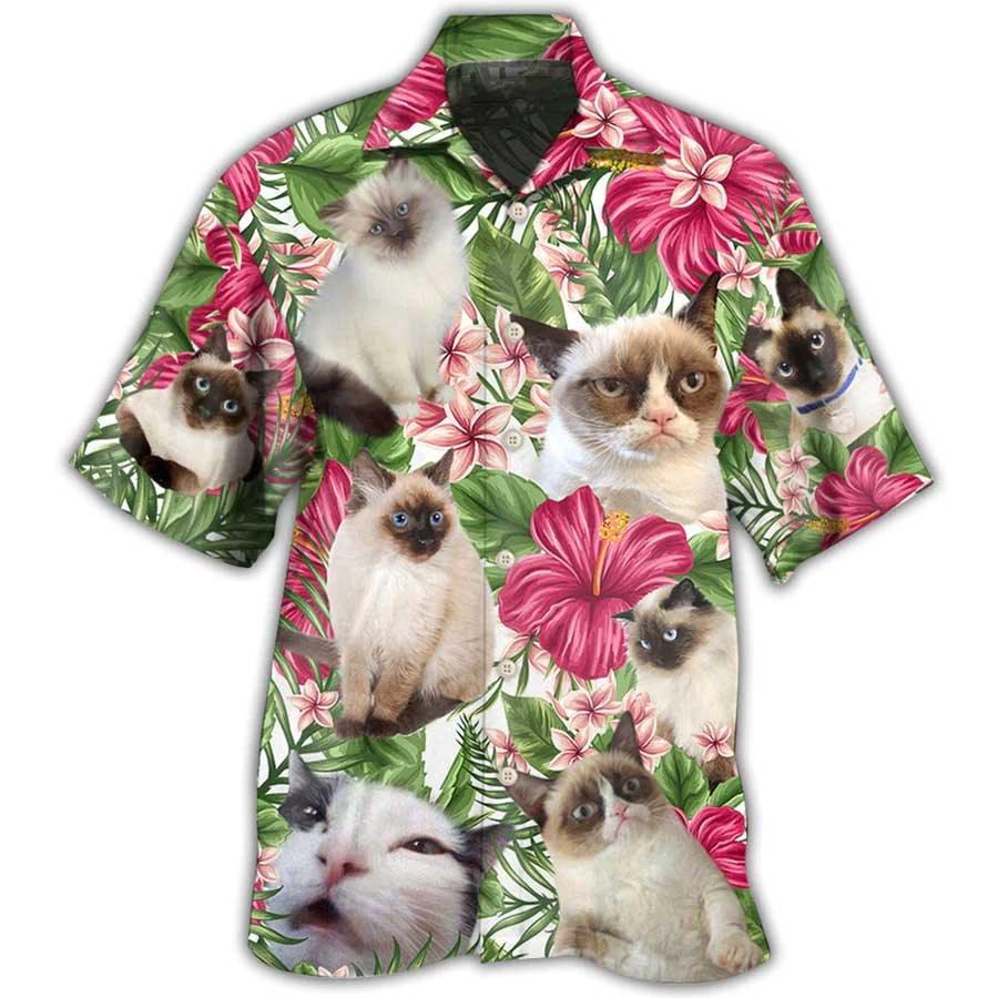 Siamese Cat Hawaiian Shirt For Summer, Cat Tropical Floral, Best Colorful Cool Cat Hawaiian Shirts Outfit For Men Women, Friend, Team, Cat Lovers