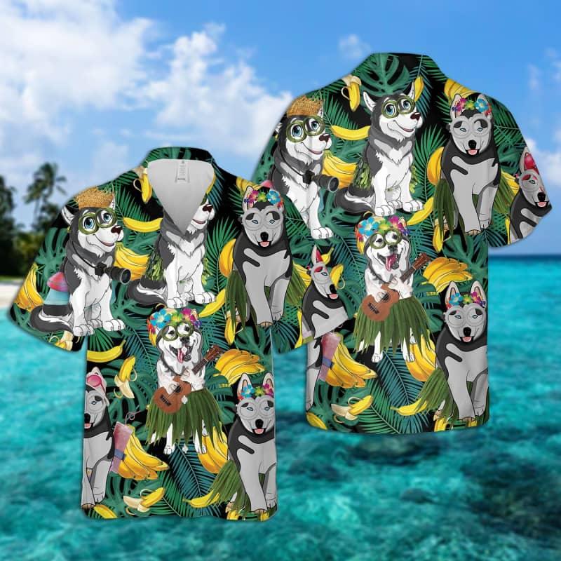 Siberian Husky Hawaiian Shirt, Tropical Summer Leaves Hawaiian Shirt - Perfect Gift For Siberian Husky Lovers, Husband, Boyfriend, Friend, Family - Image 2