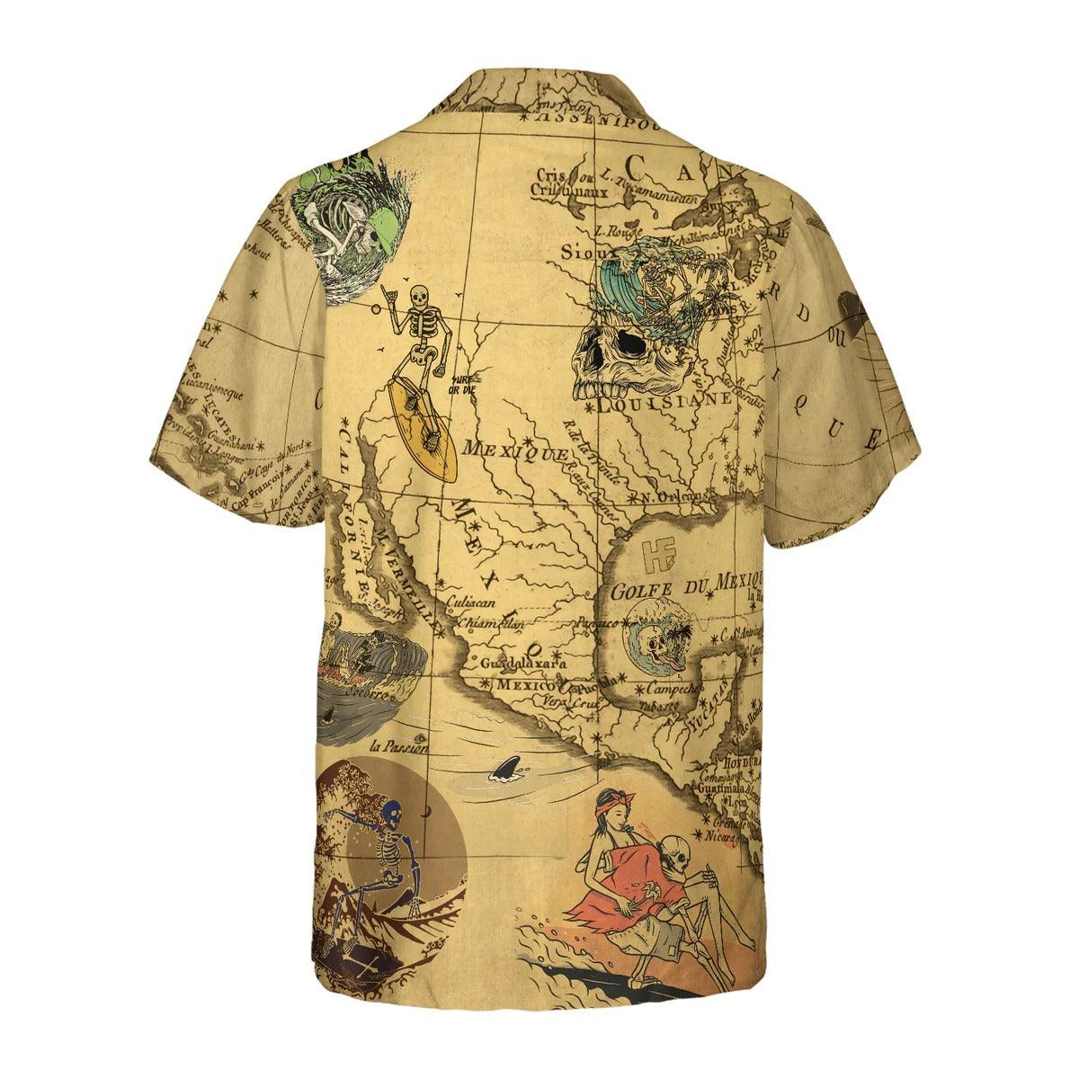 Skeleton Surfing Map Hawaiian Shirt, Surfing Hawaiian Shirt, Vintage Skeleton Aloha Shirt - Perfect Gift For Men, Women, Surfing Lover, Friend, Family - Image 3