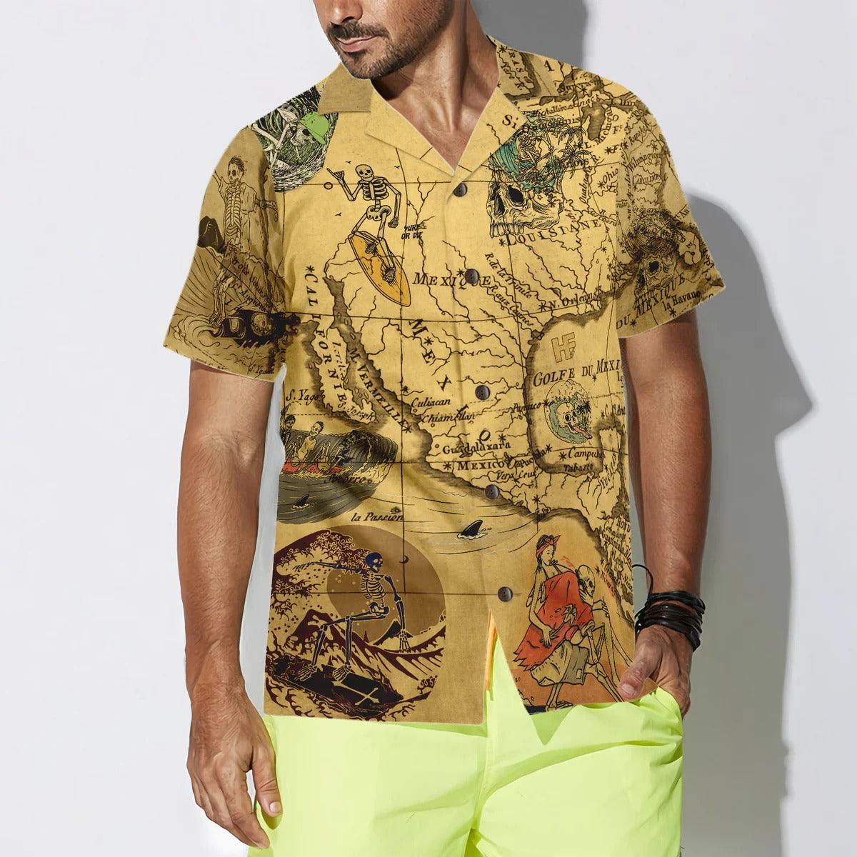 Skeleton Surfing Map Hawaiian Shirt, Surfing Hawaiian Shirt, Vintage Skeleton Aloha Shirt - Perfect Gift For Men, Women, Surfing Lover, Friend, Family - Image 5
