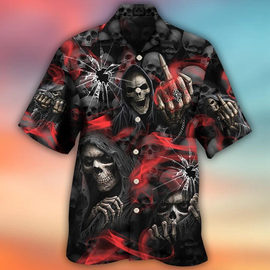 Skull Aloha Hawaiian Shirt For Summer - Eff You See Kay Why Oh You Hawaiian Shirt - Skull Dark Red Smoke Hawaiian Shirt - Perfect Gift For Men, Women, Skull Lover - Image 2