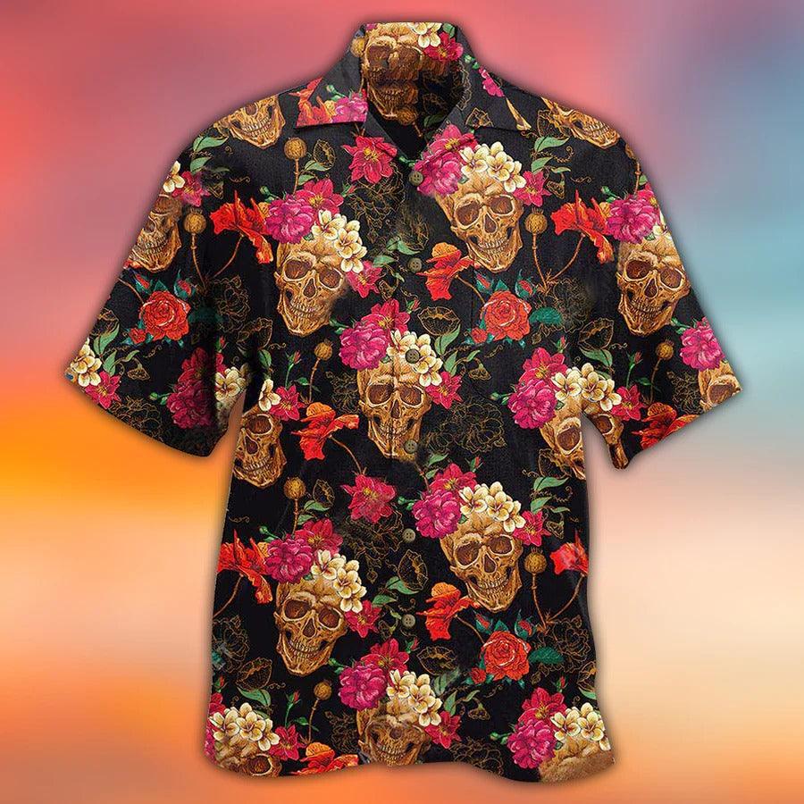 Skull Aloha Hawaiian Shirt For Summer - Skull Amazing Flowers Sugar Hawaiian Shirt - Flowers Colorful Hawaiian Shirt - Perfect Gift For Men, Women, Skull Lover