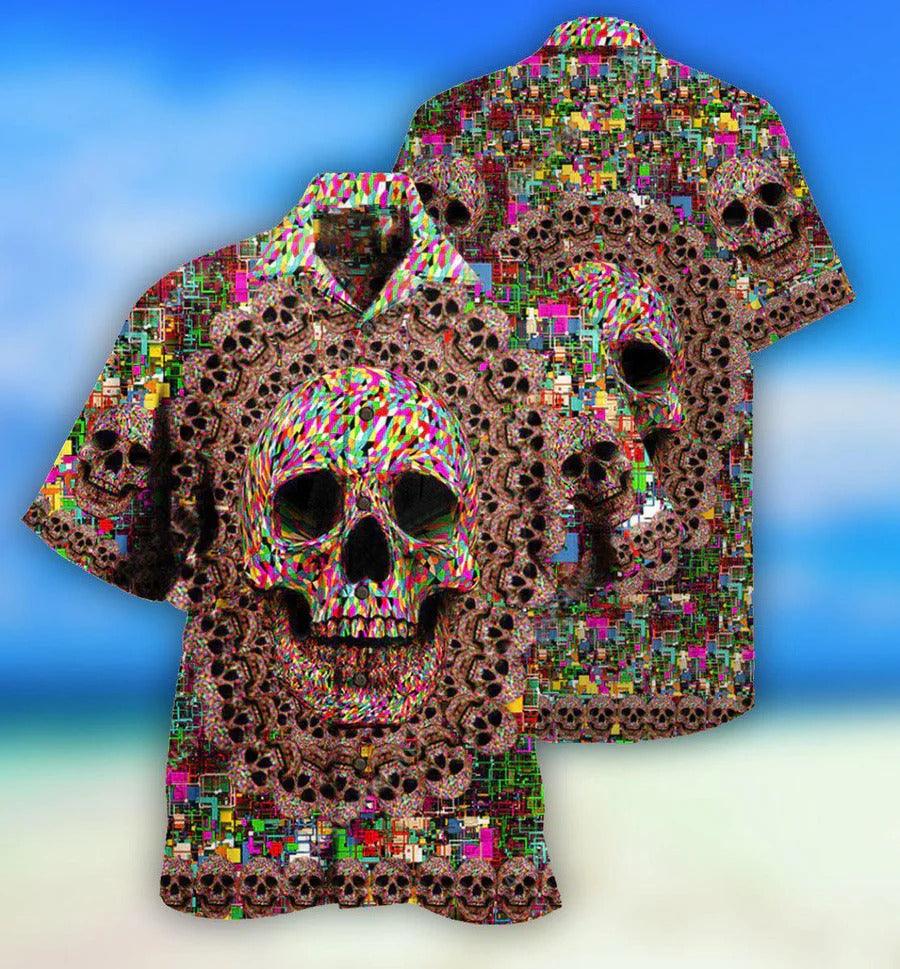 Skull Aloha Hawaiian Shirt For Summer - Skull Amazing Smiling, illusion Skull Hawaiian Shirt - Perfect Gift For Men, Women, Skull Lover - Image 2