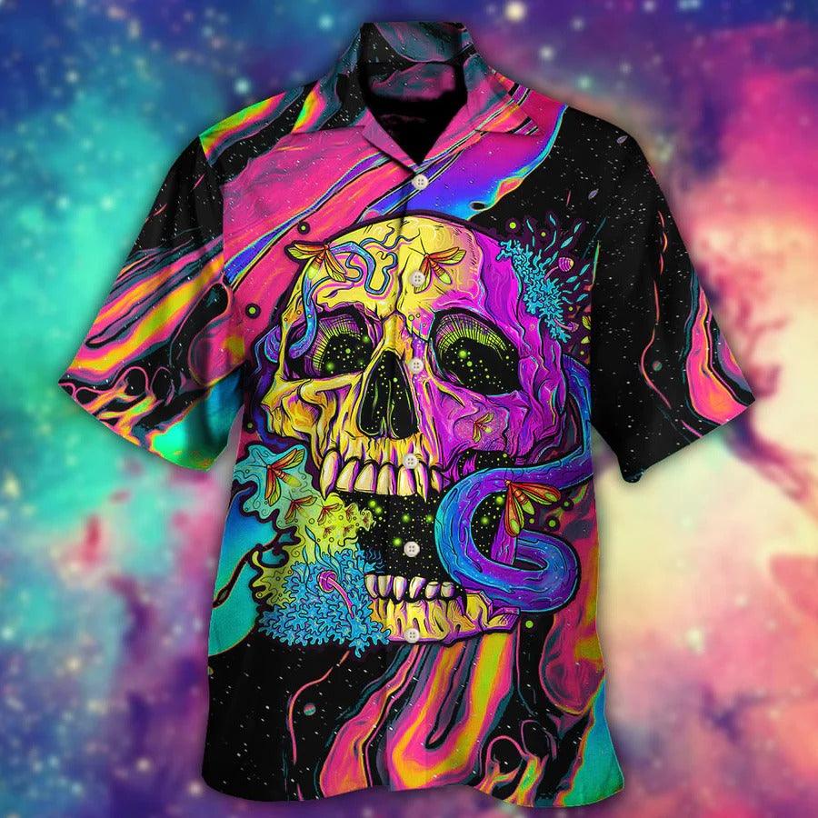 Skull Aloha Hawaiian Shirt For Summer - Skull And Moth Night Butterfly Neon Style Hawaiian Shirt - Perfect Gift For Men, Women, Skull Lover - Image 2