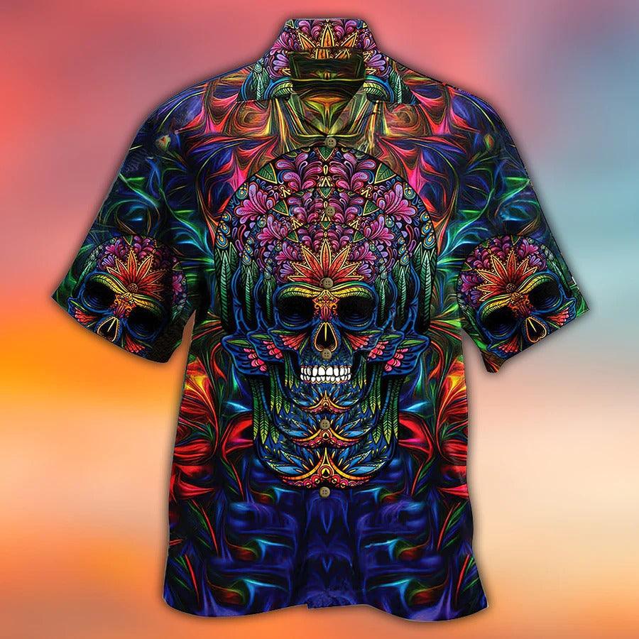 Skull Aloha Hawaiian Shirt For Summer - Skull Awesome Amazing , Skull Illusion Colorful Hawaiian Shirt - Perfect Gift For Men, Women, Skull Lover