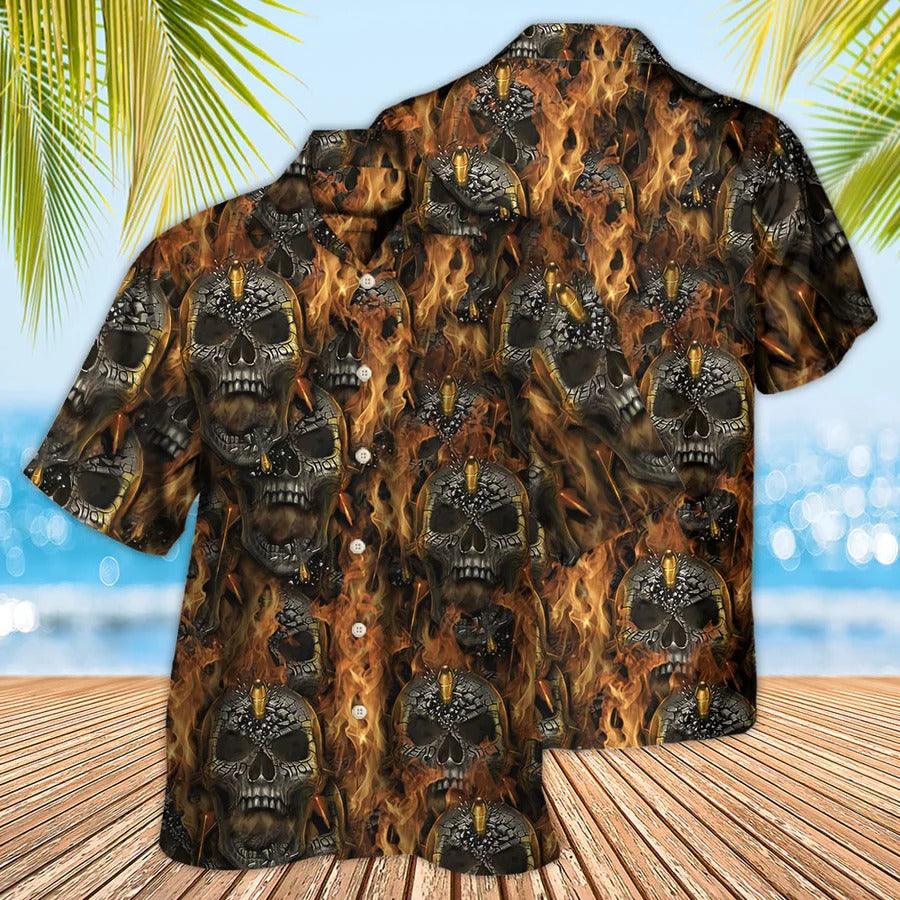 Skull Aloha Hawaiian Shirt For Summer - Skull Bullet Head Shot Fire Hawaiian Shirt - Perfect Gift For Men, Women, Skull Lover