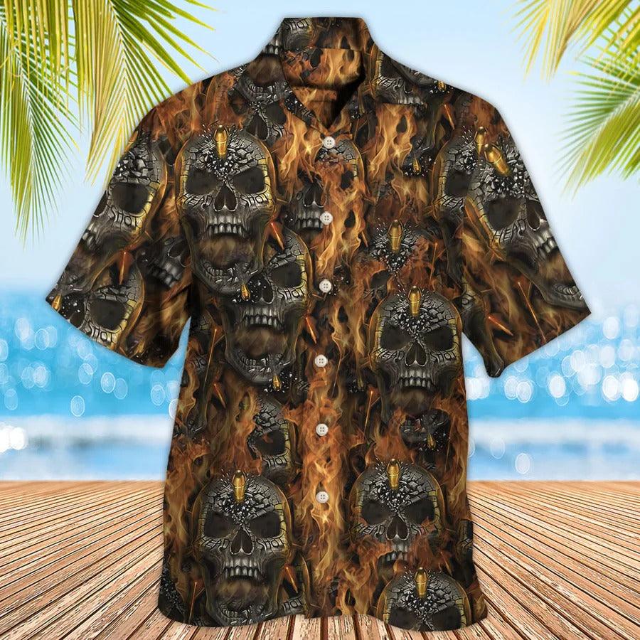 Skull Aloha Hawaiian Shirt For Summer - Skull Bullet Head Shot Fire Hawaiian Shirt - Perfect Gift For Men, Women, Skull Lover - Image 2