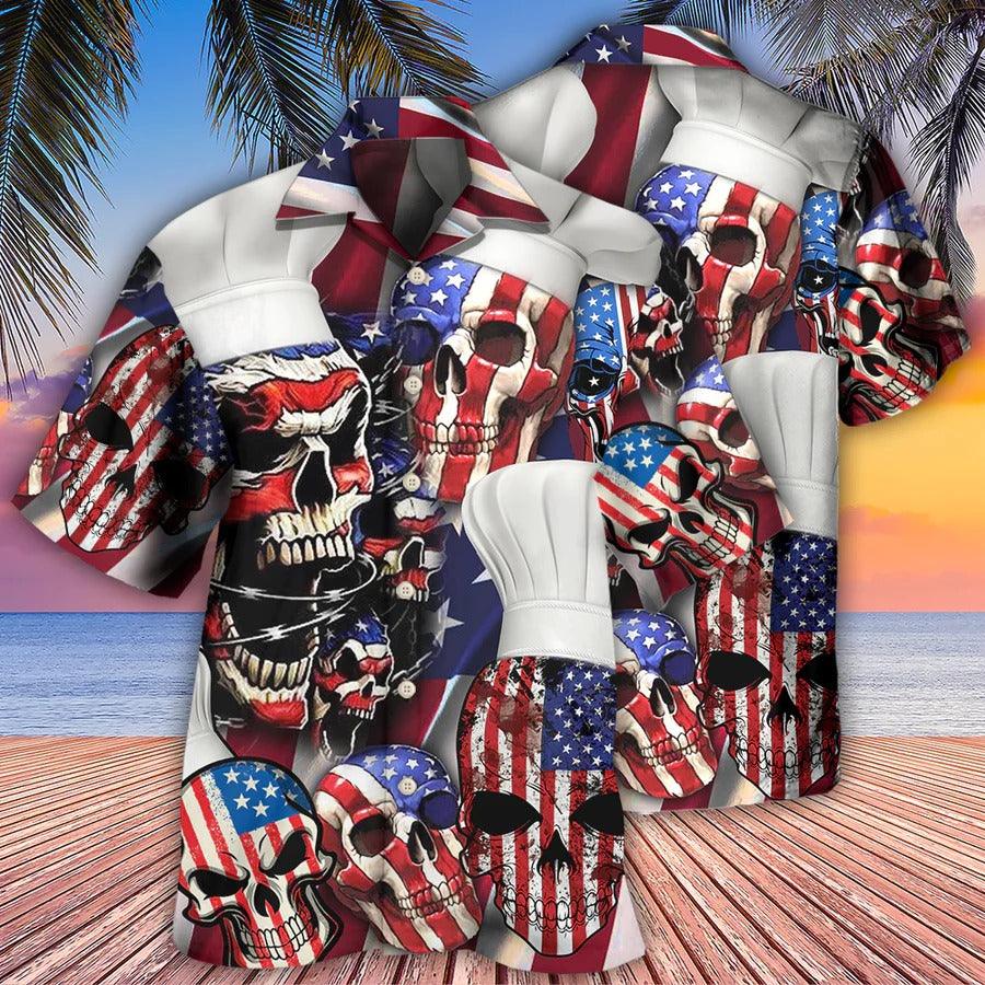 Skull Aloha Hawaiian Shirt For Summer - Skull Chef America Independence Day Hawaiian Shirt - Perfect Gift For Men, Women, Skull Lover