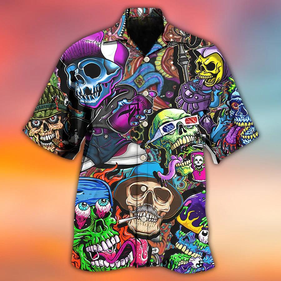Skull Aloha Hawaiian Shirt For Summer - Skull Colorful Mix Hawaiian Shirt - Perfect Gift For Men, Women, Skull Lover - Image 2