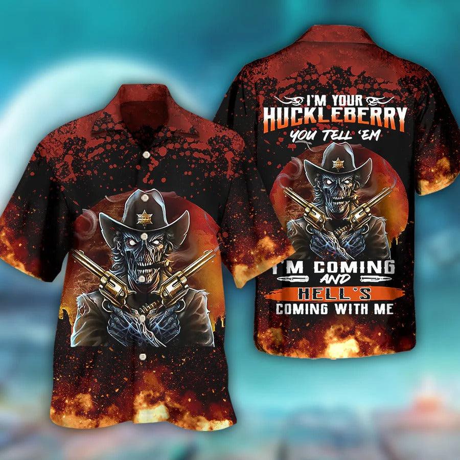 Skull Aloha Hawaiian Shirt For Summer - Skull Cowboy I’m Your Huckleberry Hawaiian Shirt - Perfect Gift For Men, Women, Skull Lover
