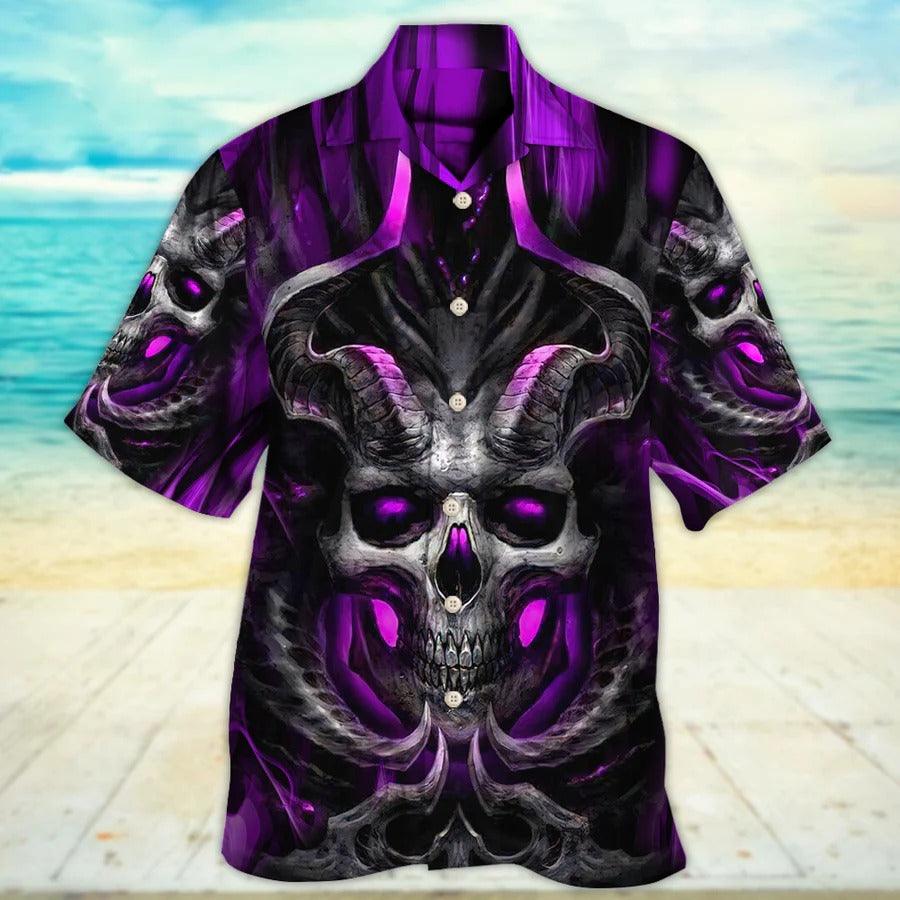 Skull Aloha Hawaiian Shirt For Summer - Skull Dark Purple Fire Lighting Hawaiian Shirt - Perfect Gift For Men, Women, Skull Lover - Image 2