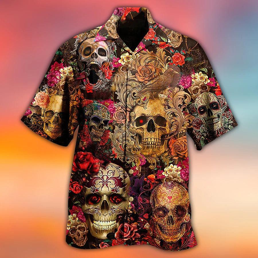 Skull Aloha Hawaiian Shirt For Summer - Skull Day Of The Dead Floral Hawaiian Shirt - Perfect Gift For Men, Women, Skull Lover - Image 2