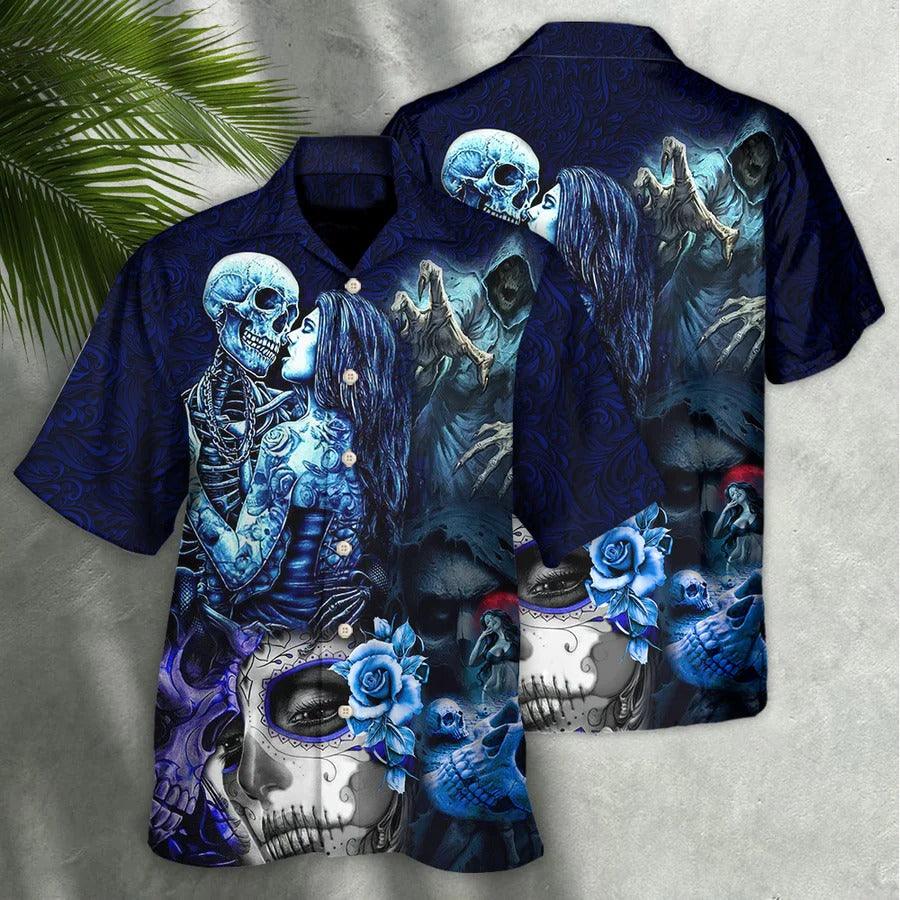 Skull Aloha Hawaiian Shirt For Summer - Skull Death Love In Heart Hawaiian Shirt - Perfect Gift For Men, Women, Skull Lover