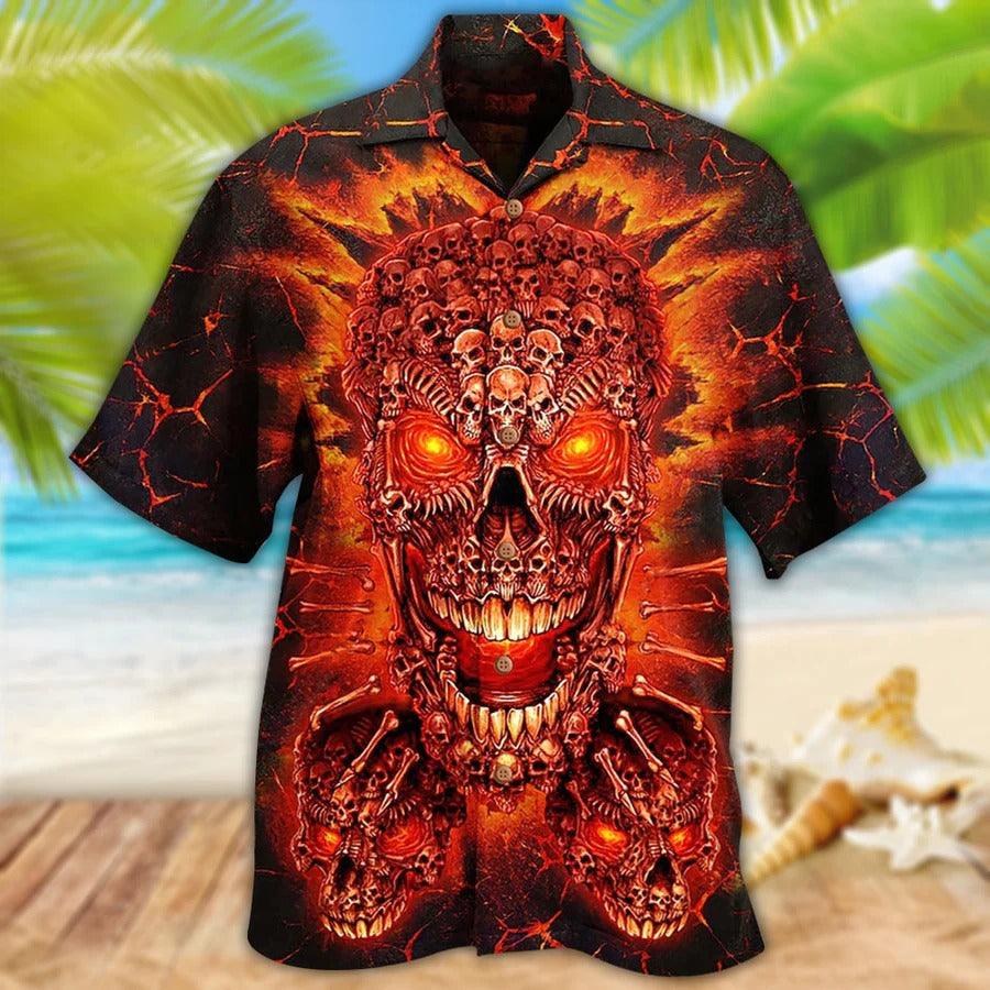 Skull Aloha Hawaiian Shirt For Summer - Skull Fire Love Red Smile Hawaiian Shirt - Perfect Gift For Men, Women, Skull Lover