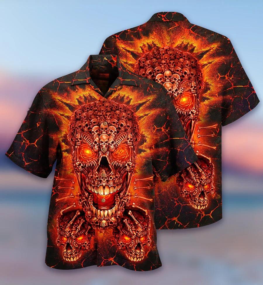 Skull Aloha Hawaiian Shirt For Summer - Skull Fire Love Red Smile Hawaiian Shirt - Perfect Gift For Men, Women, Skull Lover - Image 2