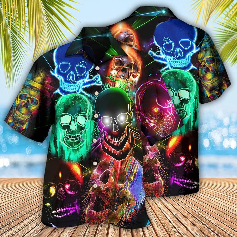 Skull Aloha Hawaiian Shirt For Summer - Skull Glowing, Skull Colorful Hawaiian Shirt - Perfect Gift For Men, Women, Skull Lover