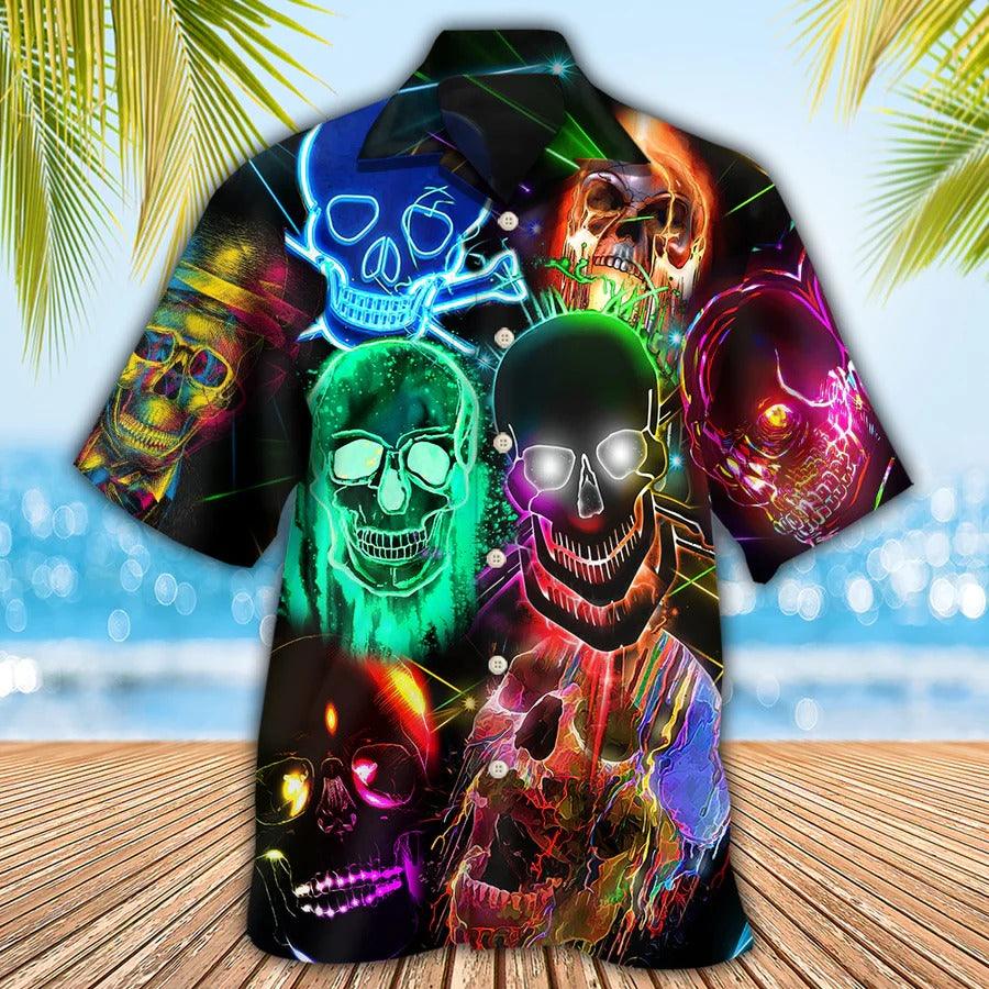 Skull Aloha Hawaiian Shirt For Summer - Skull Glowing, Skull Colorful Hawaiian Shirt - Perfect Gift For Men, Women, Skull Lover - Image 2