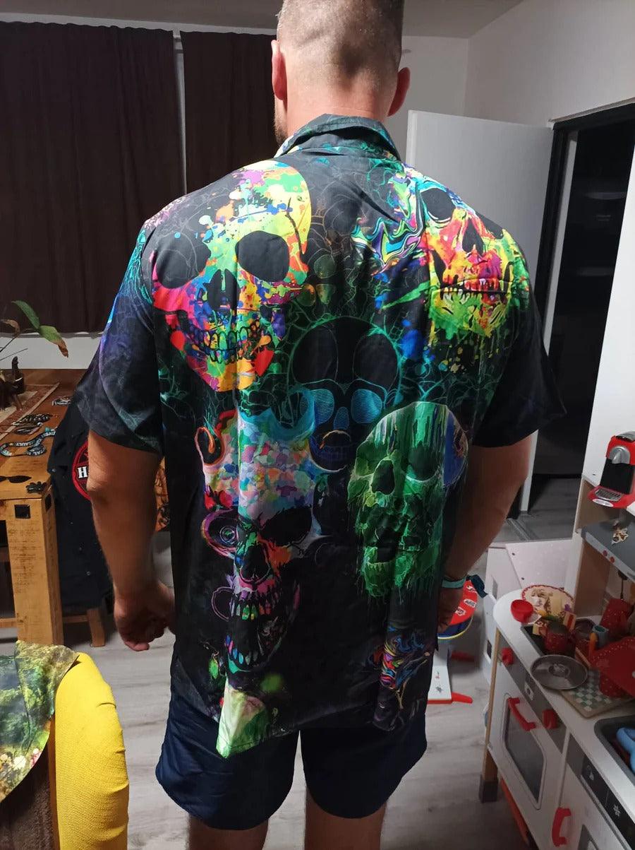 Skull Aloha Hawaiian Shirt For Summer - Skull Green Color Splash Hawaiian Shirt - Perfect Gift For Men, Women, Skull Lover