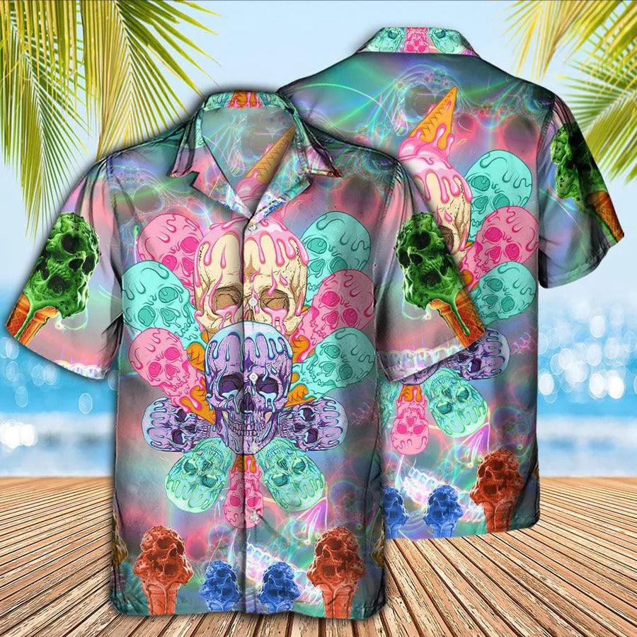 Skull Aloha Hawaiian Shirt For Summer - Skull Ice Cream Cooling Hawaiian Shirt - Perfect Gift For Men, Women, Skull Lover - Image 2