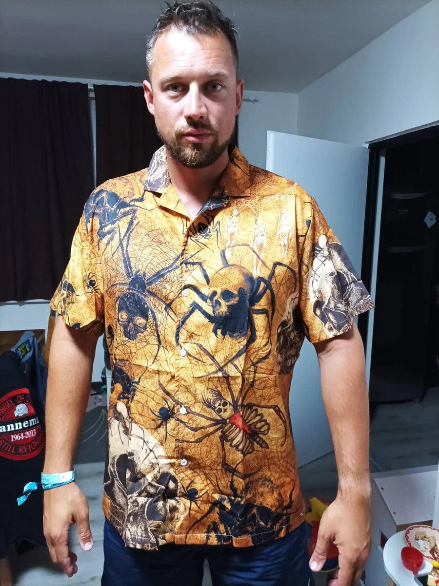 Skull Aloha Hawaiian Shirt For Summer - Skull Im Only Here For The Spiders Hawaiian Shirt - Perfect Gift For Men, Women, Skull Lover - Image 3